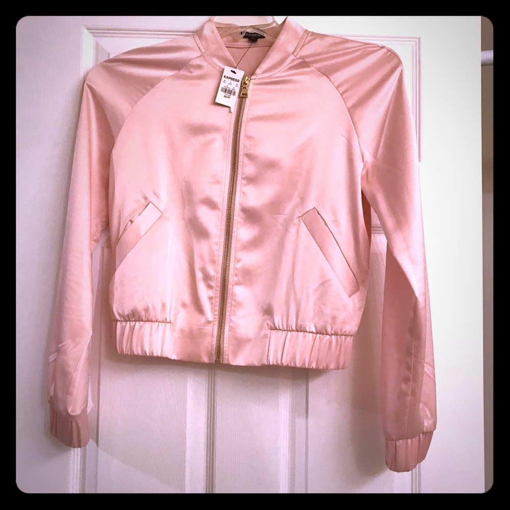 Express pink satin bomber jacket